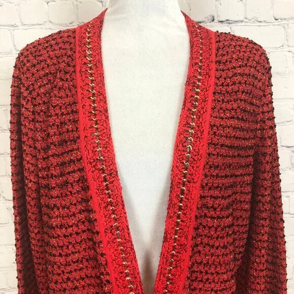 NWT Misook Red Boucle Chain Detail Cardigan Sweater Size L - Picture 4 of 7
